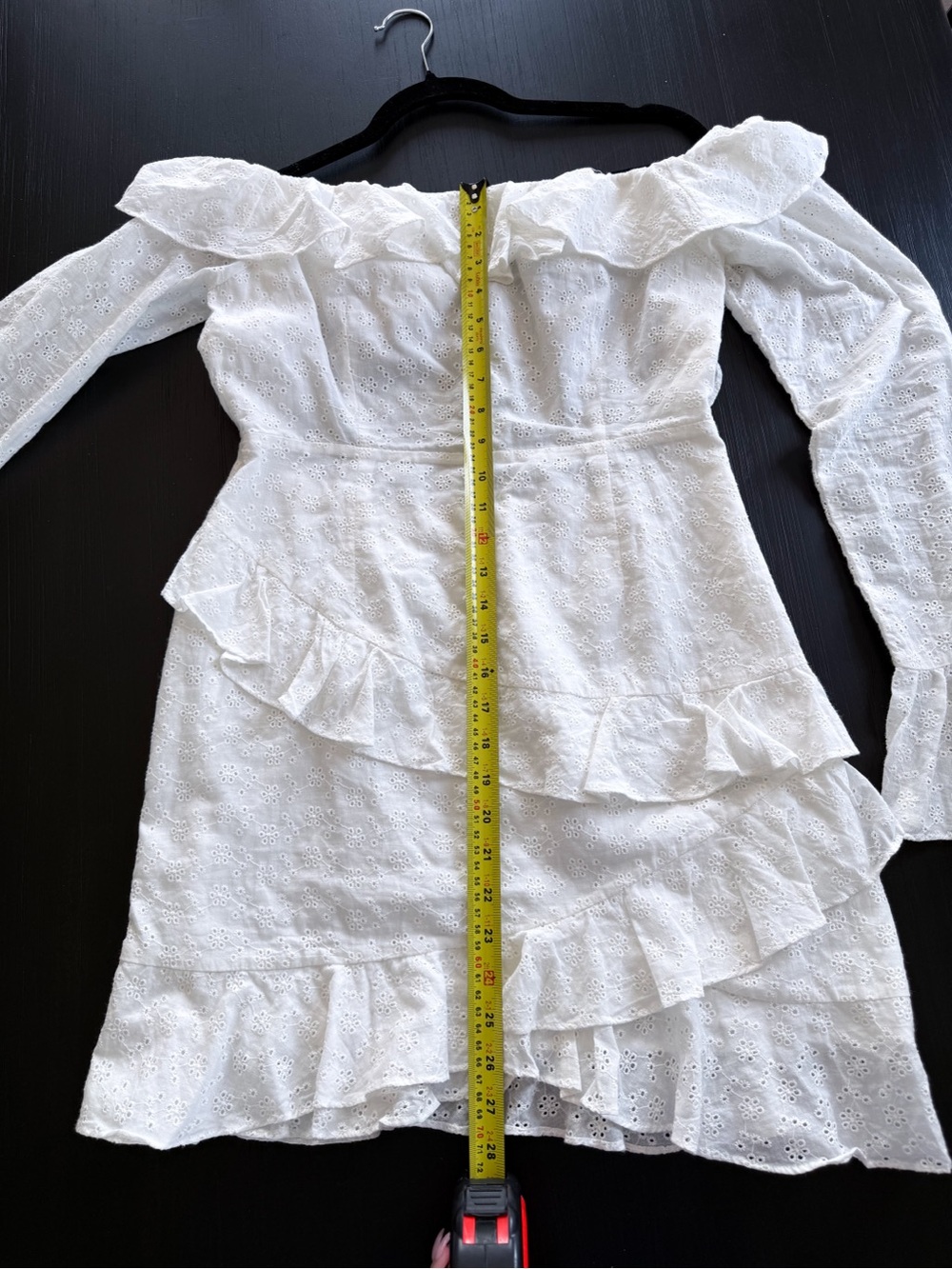 SABO LUXE White Eyelet Ruffle Mini Dress | Open Back | 100% Cotton | Size L - Picture 10 of 13